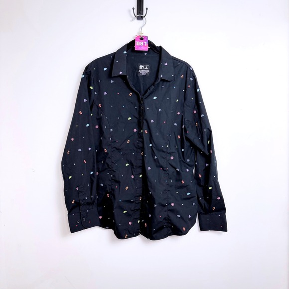 Taco Bell Tops - Taco Bell Women's Black Long Sleeve Button Up Shirt Size L Taco Print